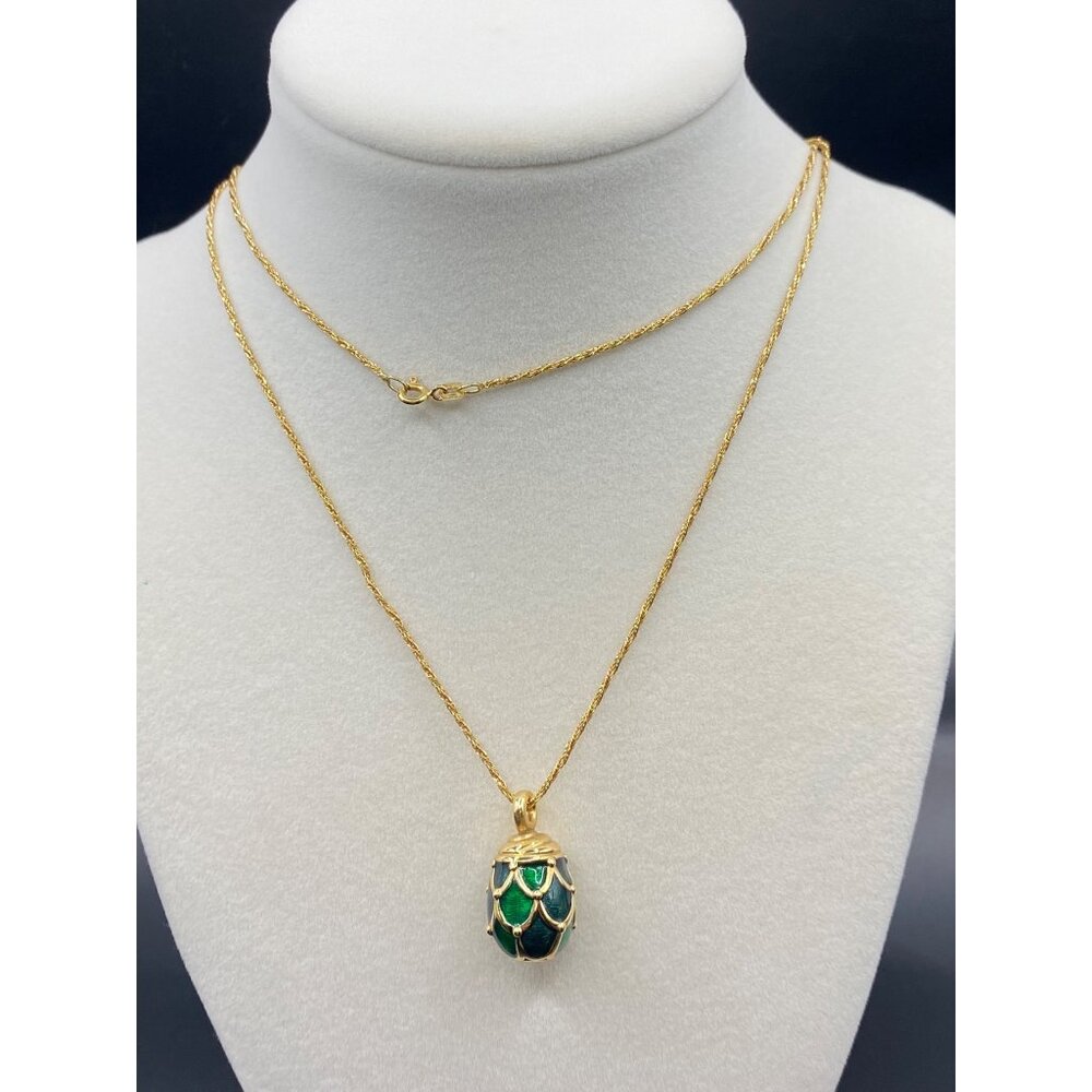 18K MDIS green enamel faberge egg necklace